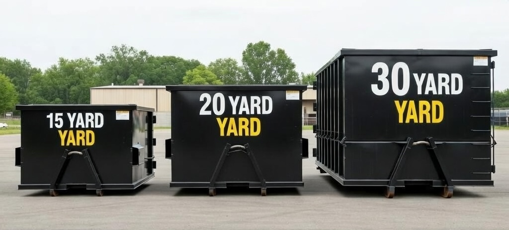 A lineup of Fisher dumpster rentals